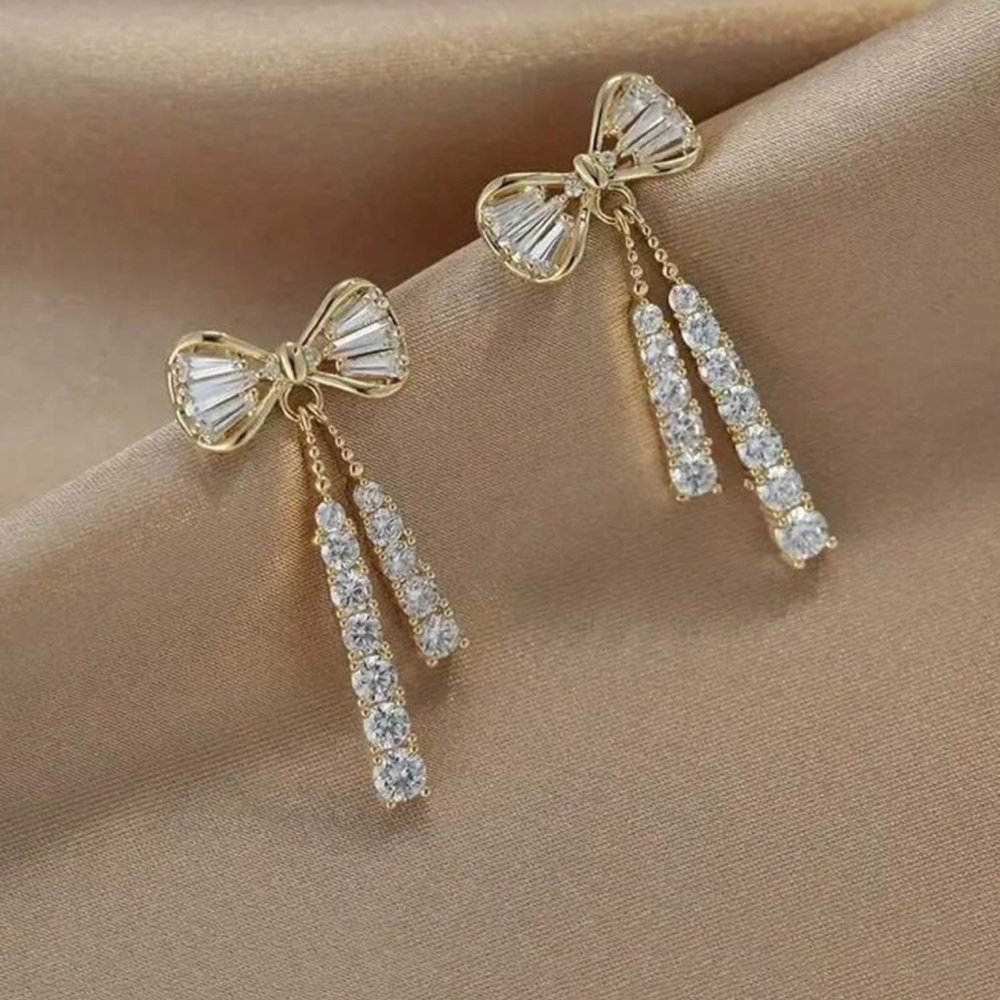 Fashion Jewelry Bowknot Tassel Crystal Earrings - Picture 1 of 4